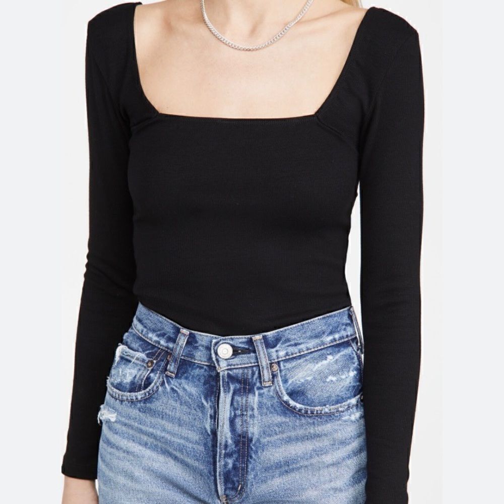 LNA Santo, black, slim, fit square neck, knit, top size large